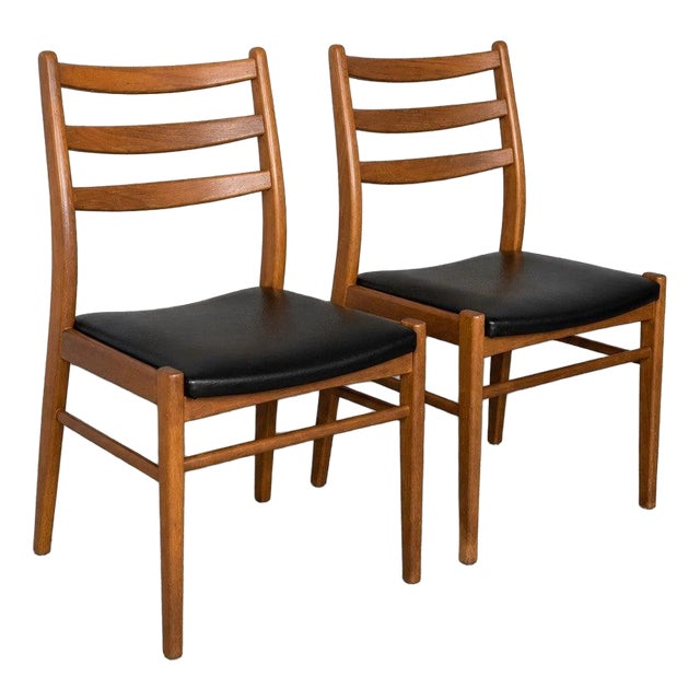 Mid-Century Teak & Beech Ladder Back Dining Chairs, Set of 2 For Sale
