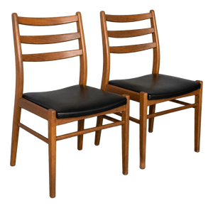 Mid-Century Teak & Beech Ladder Back Dining Chairs, Set of 2