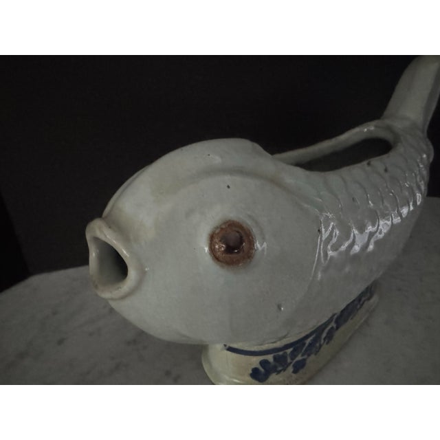 Eggshell Vintage Chinese Export Stoneware Koi Planter For Sale - Image 8 of 12