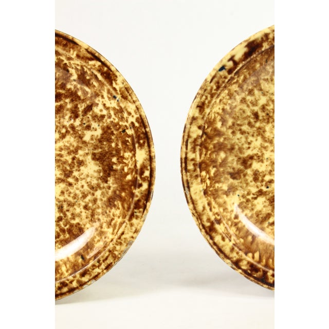 19th Century Pair of Rockingham Glaze Spatterware Yellowware Pottery Plates For Sale - Image 9 of 17