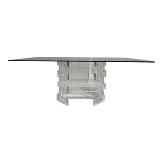 Dining Table Vintage Lucite Base With Glass Top For Sale