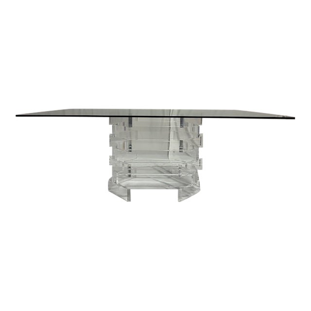 Dining Table Vintage Lucite Base With Glass Top For Sale
