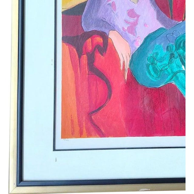 Wood Impressive Hand-Signed Itzchak Tarkay Serigraph - Seated Lady in Purple - Limited Edition 75/350 For Sale - Image 7 of 13