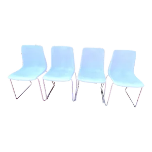 Albert Jacob for Grosfillex, Pair of White Plastic and Chrome Metal Chairs, France