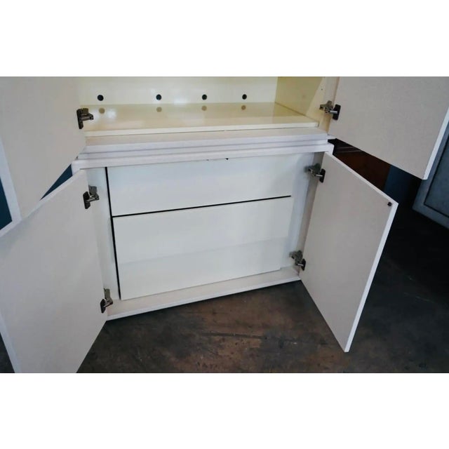 Late 20th Century Contemporary White Painted Raffia-Clad Storage Cabinet Armoire With Adjustable Shelving & Hidden Drawers For Sale - Image 12 of 14