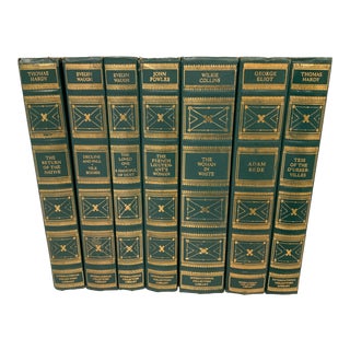 Vintage Green and Gold Leather and Gold Gilt Book Set, Set of 7 For Sale