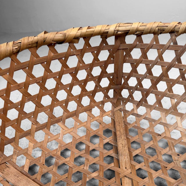Brown Vintage Japanese Bamboo Harvest Basket, 1960s For Sale - Image 8 of 9