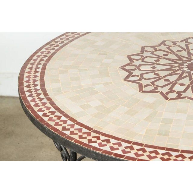 Moroccan Moroccan Round Mosaic Outdoor Tile Table on Iron Base 47 In For Sale - Image 3 of 5