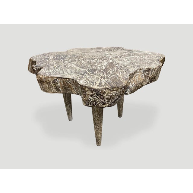 Andrianna Shamaris Live Edge Single Charred Cerused Teak Wood Side Table For Sale - Image 17 of 18