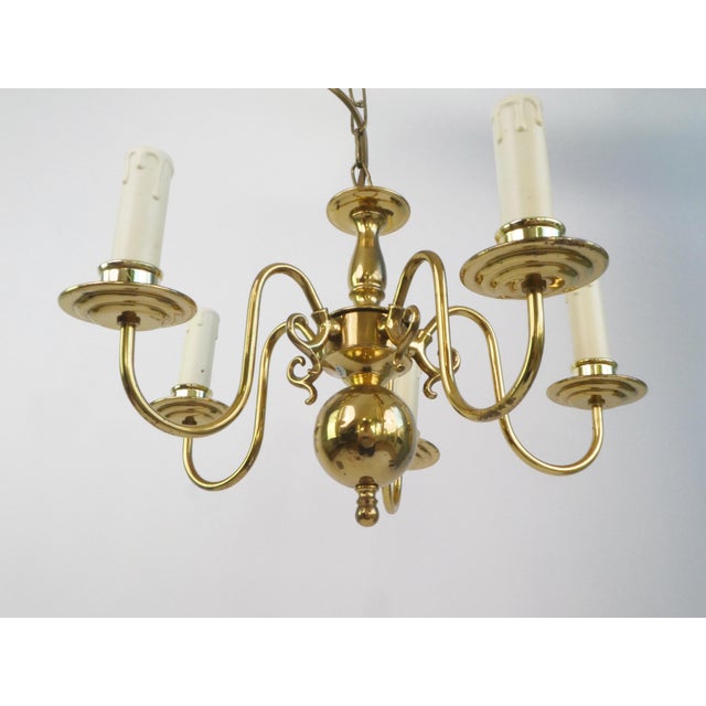 Mid-Century Modern German Brass 5-Arm Chandelier For Sale - Image 3 of 10