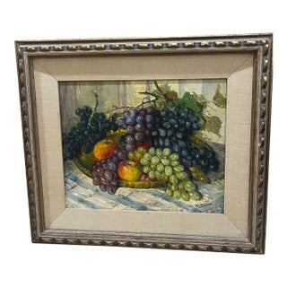 Mid 20th Century Mid-Century Modern European-Style Fruit Bowl Still Life - Signed For Sale