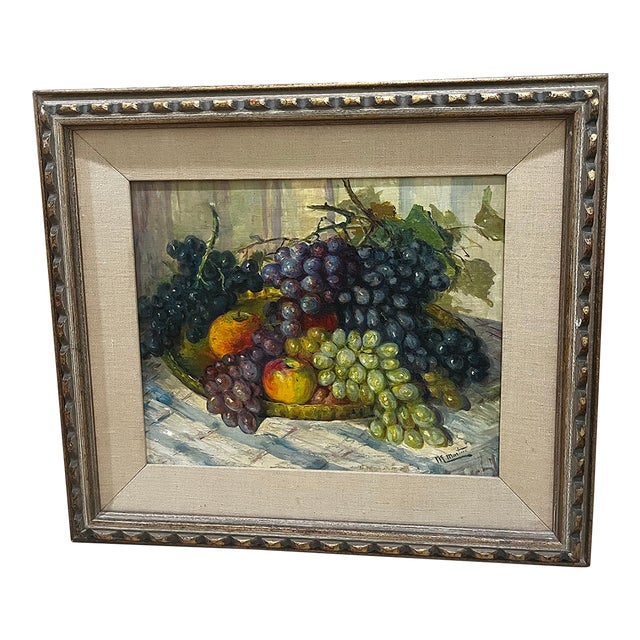 Mid 20th Century Mid-Century Modern European-Style Fruit Bowl Still Life - Signed For Sale