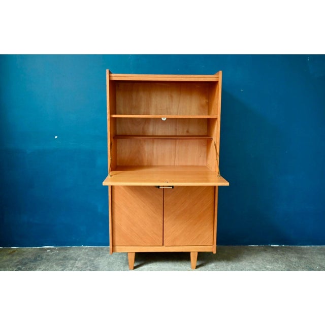 Vintage Chevron Marquetry Secretaire in Oak, 1950s For Sale - Image 16 of 18