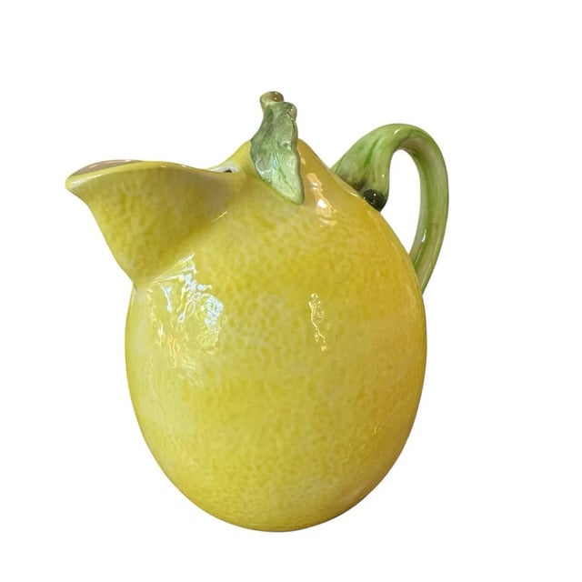 1990s Vintage Lemon Shaped Yellow Green Leaves Made in Japan Pitcher For Sale - Image 5 of 6