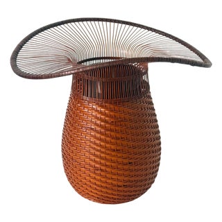 Japanese Woven Bamboo Ikebana Vase by Jin Morigami For Sale