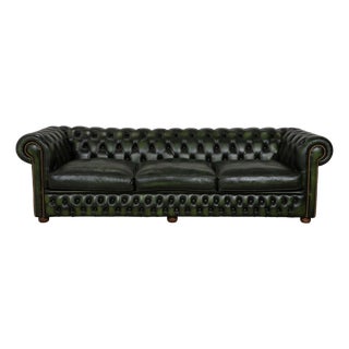 Chesterfield 4-Seater Sofa in Dark Green Leather For Sale