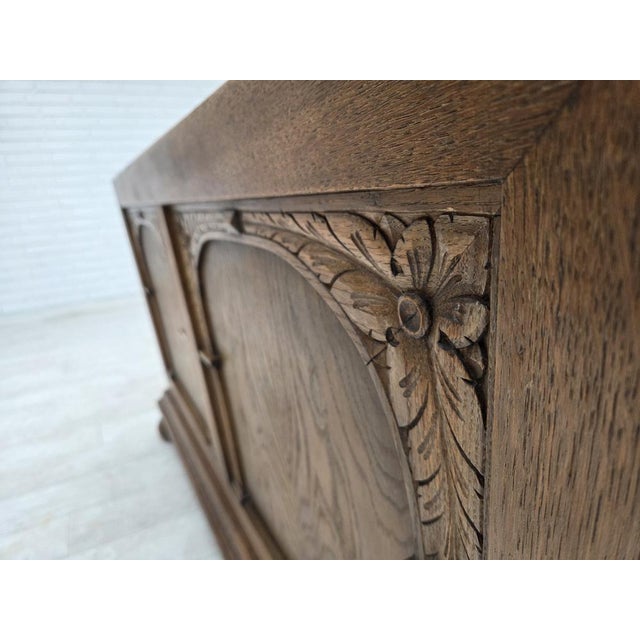 Danish 2-Seater Sofa in Striped Green Furniture Wool and Oak, 1950s For Sale - Image 11 of 18