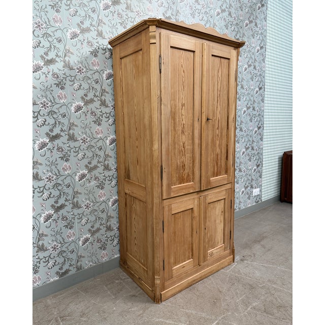 Light Yellow Four-Door English Wardrobe, 1890s For Sale - Image 8 of 11