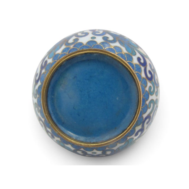 Chinese Cloisonne Turquoise & Cobalt Blue Enamel Flower Small Brass Vase For Sale - Image 10 of 10