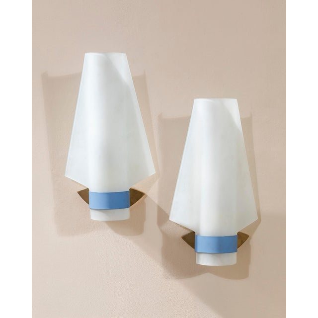 Blue Brass and Acrylic Glass Wall Lights from Stilnovo, 1950s, Set of 2 For Sale - Image 8 of 8