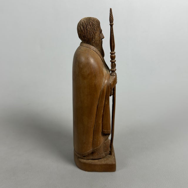 Vintage Carved Wooden Sculpture of Saint Benedict of Norcia by Fonted, 1950s For Sale - Image 3 of 11