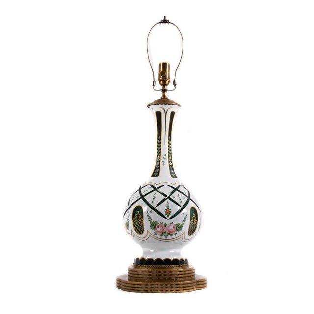 This elegant Bohemian Czech table lamp showcases the refined artistry and craftsmanship associated with traditional Czech...