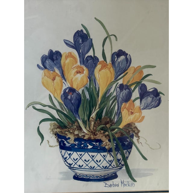 The Vintage Barbara Mock Print featuring Blue and White Porcelain Crocus is a beautifully framed piece that captures the...