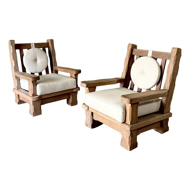Brutalist Oak Lounge Chairs, Belgium, 1960s, Set of 2 For Sale