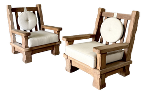 Brutalist Oak Lounge Chairs, Belgium, 1960s, Set of 2
