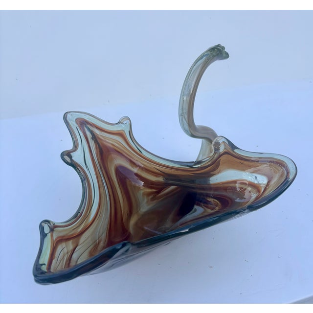 Mid-Century Modern Murano Style Hand Blown Slag Glass Swan Bowl For Sale - Image 10 of 11