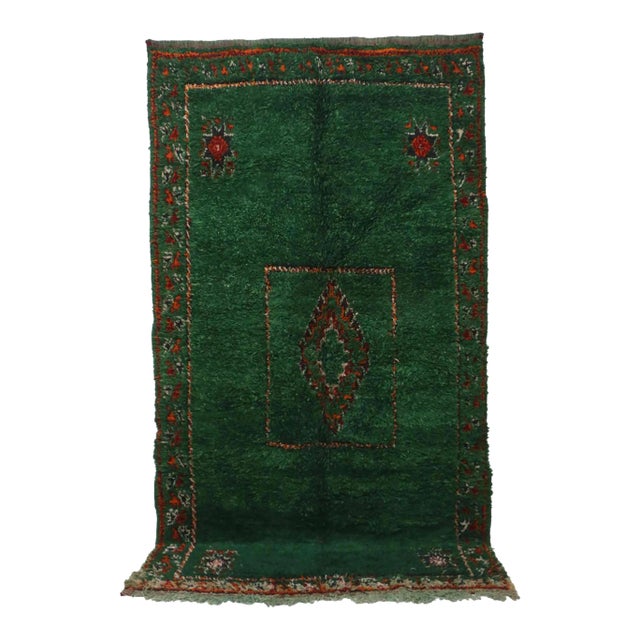 Green Moroccan Area Rug - 6'9" X 12'2" Ft For Sale