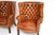 Wood Antique Leather Barrel Back Wing Armchairs, 1920s, Set of 2 For Sale - Image 7 of 8