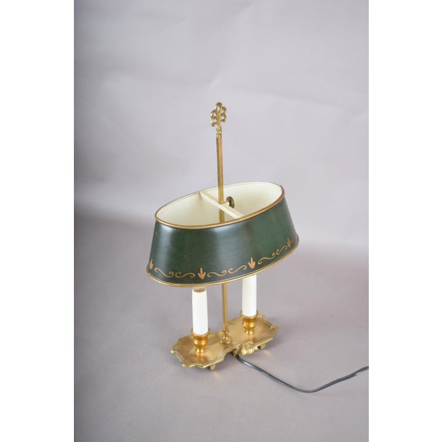 Brass Bouillotte Table Lamp with Green Tole Shade, 1950s For Sale - Image 13 of 18