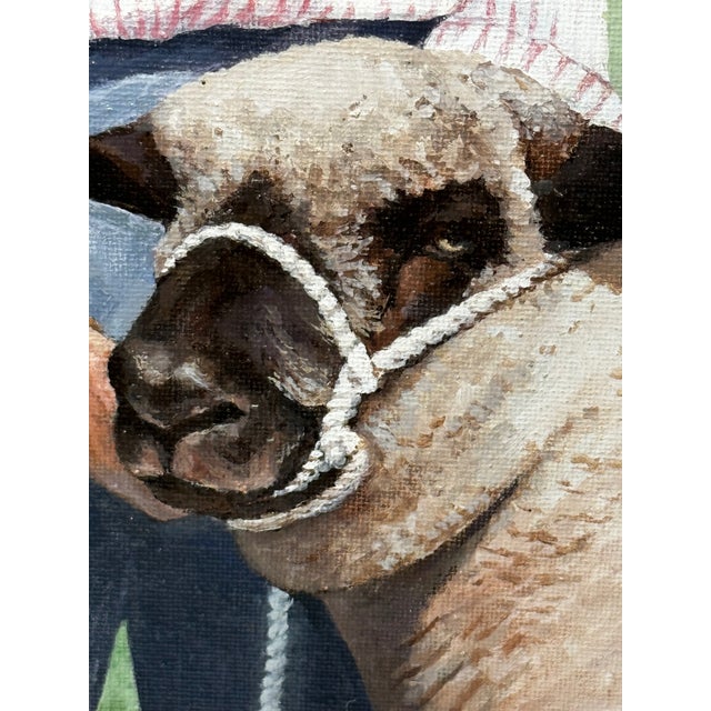 Green Historic British Portrait Oil Painting Camilla Parker Bowles Wiltshire Farm Prized Sheep & Horses, F For Sale - Image 8 of 12