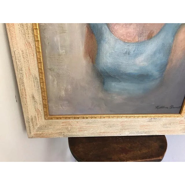 Portrait Oil Painting of a Mid Century Women, Framed For Sale - Image 9 of 10