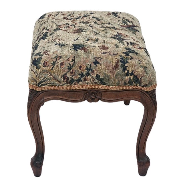 Antique French Walnut Ottoman Footstool W/ Floral Carving & Cabriole Legs 1910s For Sale In Los Angeles - Image 6 of 16
