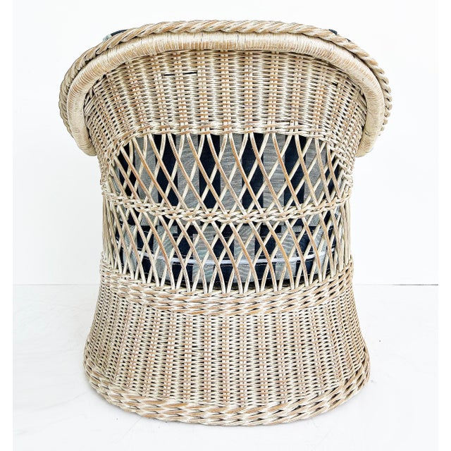 Blue 1970s Henry Link Rattan Lounge Chairs, Ottomans, New Sunbrella Upholstery, 2 Pairs For Sale - Image 8 of 18