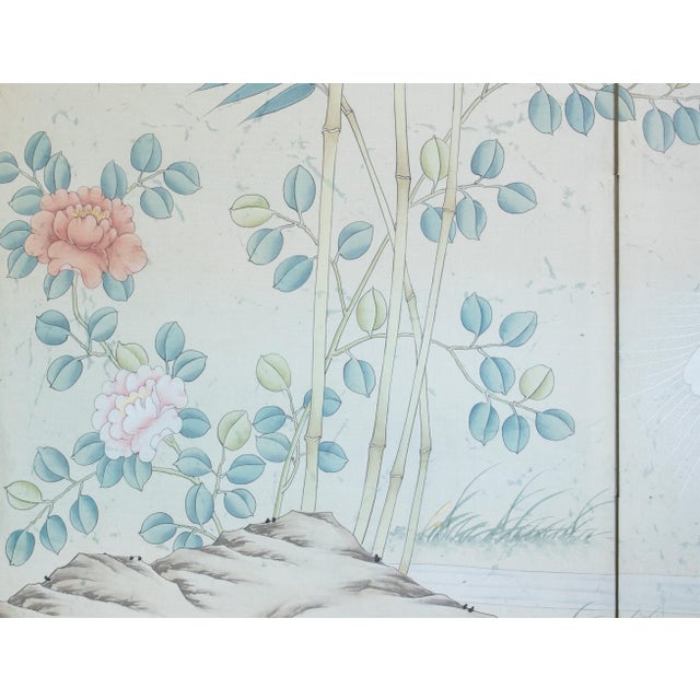 Wood C. 1970s Chinoiserie Silk Screen "Egrets, Bamboo and Peonies" For Sale - Image 7 of 18