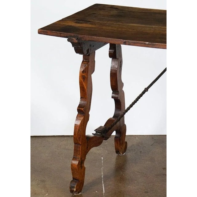 Spanish Console or Trestle Table of Patinated Walnut With Metal Strap Supports For Sale - Image 4 of 12