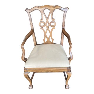 1990s Italian Armchair in Walnut With Carved Arms and Hand Carved Seat Back For Sale