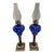 Late 19th Century Cut to Clear Cobalt Blue Oil Lamps W/Brass & Marble Bases - a Pair For Sale