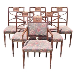 Early 20th Century Vintage English Sheraton Style Mahogany Prince of Wales Dining Chairs - Set of 6 For Sale
