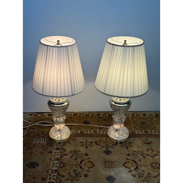 Stiffel Cut Glass + Polished Brass Vintage Table Lamps, Pair For Sale - Image 11 of 12
