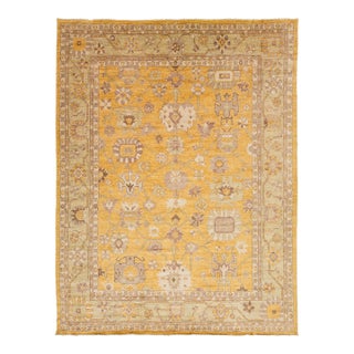 12x15 Modern Oushak Style Hand-Knotted Wool Area Rug – Golden Saffron & Sage For Sale
