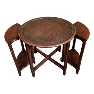 Vintage Oak Nesting Table Set, France, 1960s, Set of 3 For Sale