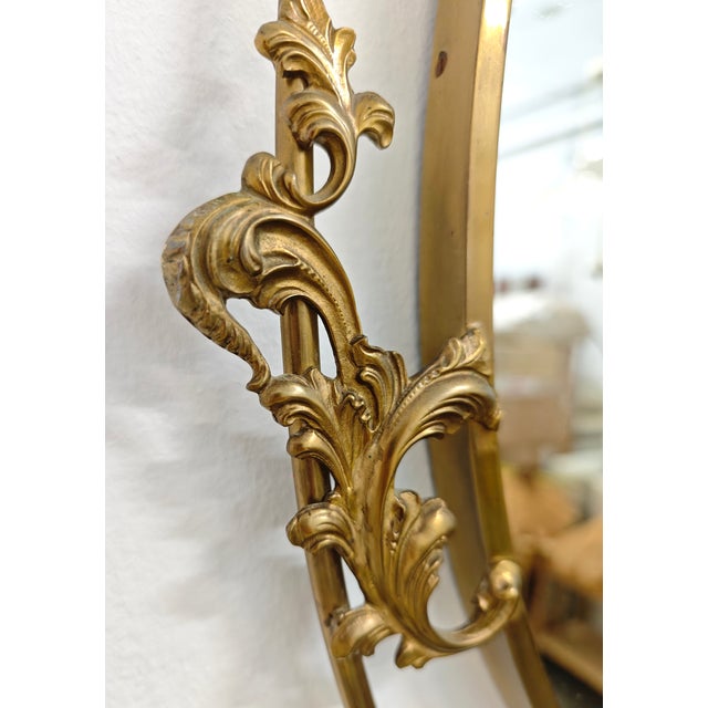 Mid-Century Modern Mid-Century Modern Oval Brass Mirror with Decoration, 1950s For Sale - Image 3 of 10