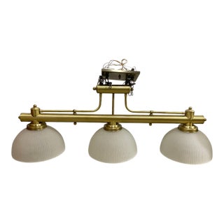 Vintage Lavery Classic Billiard Pool Table Island Brass 3-Light Lamp Fixture For Sale