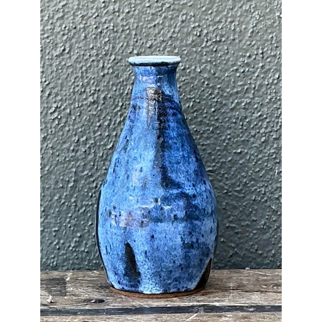 Vintage Blue Glazed Ceramic Vase For Sale - Image 12 of 12