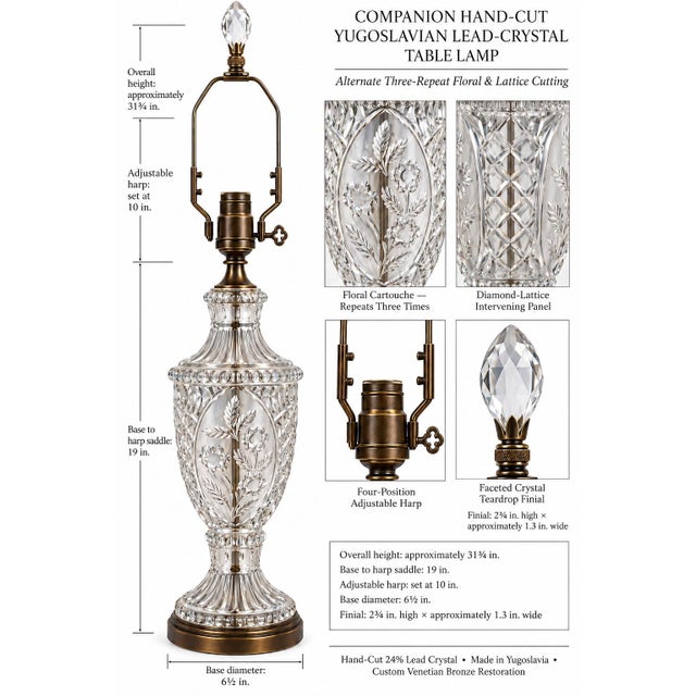 An exceptional coordinated set of three substantial hand-cut lead-crystal table lamps, made in Yugoslavia and newly...