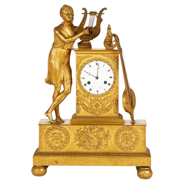 Empire Style Gilt Bronze Clock, 19th Century For Sale